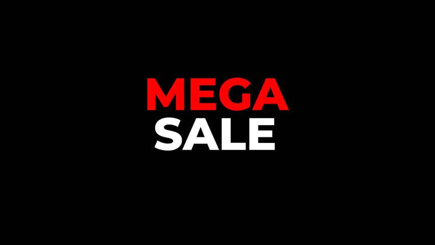 High-quality animated text "MEGA SALE" with bold red and white colors, featuring bounce and fade-in effects. Designed with transparent background for versatile use in marketing,retail promotion videos