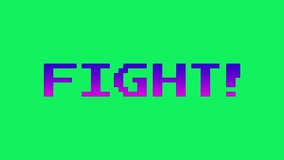Pixel-style ‘Fight’ text in a purple gradient, gently rotating and shaking. Includes white, black, and green screen backgrounds. Ideal for retro 8-bit games, online ads, and digital design. - Powered by Shutterstock - Get 15% off with code: PIKWIZARD15