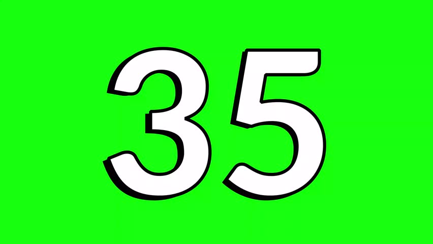 35 second countdown timer with bold white number on green screen background, perfect for editing, motion graphics, digital presentations, time based projects