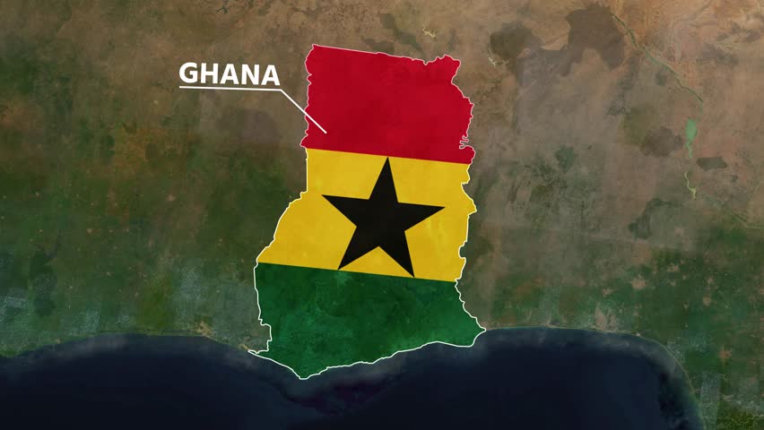 Zoom from Earth to Ghana. (Country Flag) World map animation with highlighted country borders. Satellite 3d world map animation highlights aerial views, tourism, and travel. 4k - Powered by Shutterstock - Get 15% off with code: PIKWIZARD15