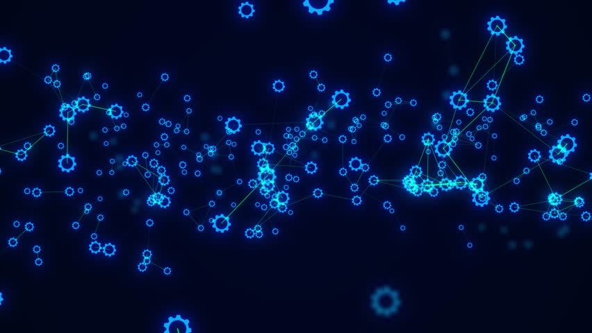 Interconnected Blue Gears Abstract Digital Network And System Technology Background, Cybernetic Gear System Innovation And Engineering, Modern Technology Background Blue Mechanical Network, Modern