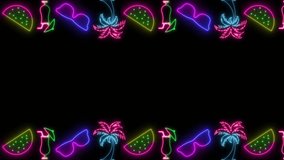 Vibrant Neon Summer Holiday Frame Animation with Tropical Icons, Beach Party Neon Graphics, Fun Holiday Border Art,Retro Neon Summer Elements, Palm Trees, Cocktails, Sunglasses, Retro Neon Summer - Powered by Shutterstock - Get 15% off with code: PIKWIZARD15