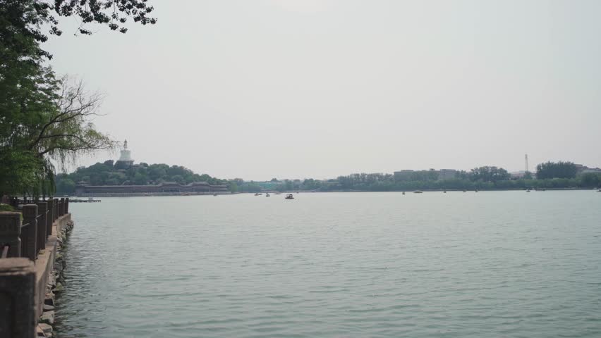 Beijing, China - june 2 2025 China traditional tourist boats on Beijing canals of Qianhai lake at ShiChaHai district 