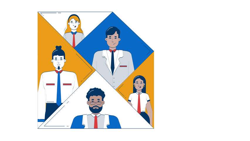 Team building business doodle animation. HR hand selecting right candidate for staff. Collaboration teambuilding animated 2D flat cartoon concept, white background. 4K video motion graphic