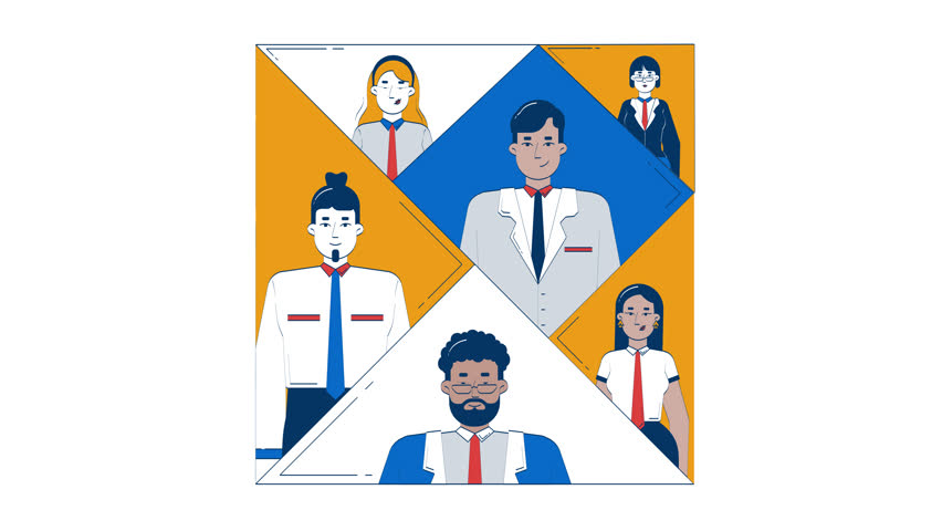 Team building business doodle animation. HR hand selecting right candidate for staff. Collaboration teambuilding animated 2D flat cartoon concept, white background. 4K video motion graphic