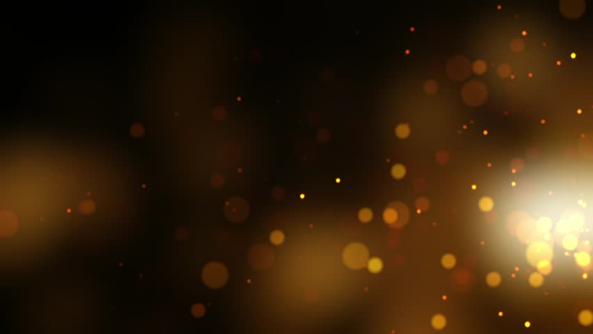 Abstract animation loop glow  orange gold bokeh particles flow from left to right on black background. 4K 3D seamless looping gold orange  bokeh particles dust fly in the air. 