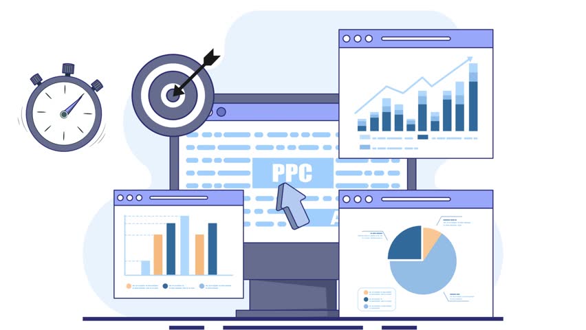 This animated video explains the concept of Pay-Per-Click (PPC) advertising, showcasing how businesses use paid search campaigns on platforms like Google Ads to 2d animation, cartoon, motion