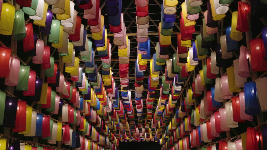 Paper lanterns in the Yee Peng Festival decorate around Chiang Mai downtown, Thailand.