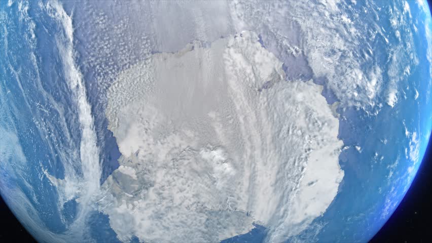 Stunning CGI render of the Antarctica from space in low Earth orbit, with a smooth descending camera move