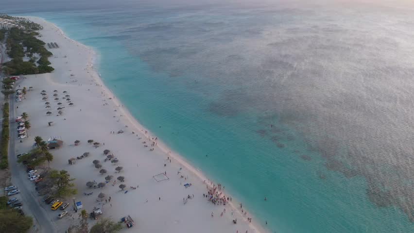 Flying over Eagle Beach with its turquoise colors, Aruba