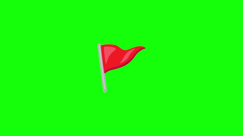 A 2D red flag emoji  waving smoothly in the center of the frame, realistic cloth-like motion, bright green background for chroma key, seamless animation loop, no text, clean design, minimal shadow.