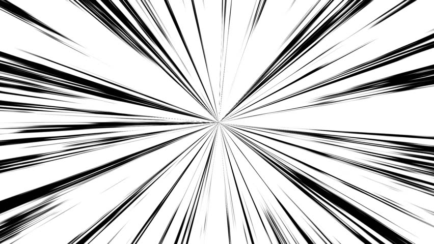 Anime speed line loop motion background. Radial comic light burst loop. Black speed lines moving on white background