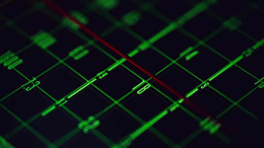 Vintage tuner scanning radio waves inside analog recorder show precision closeup. Macro view green scale measuring kilohertz values glowing quietly in retro studio. Frequency detector on device screen