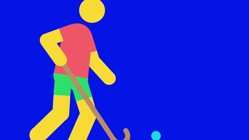 Hockey Playing Sports motion icon on black and blue background.