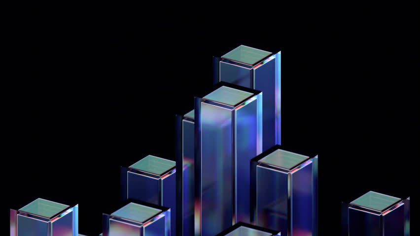 Abstract animation, geometric design with moving glass blocks, 4k looping video, 3d render
