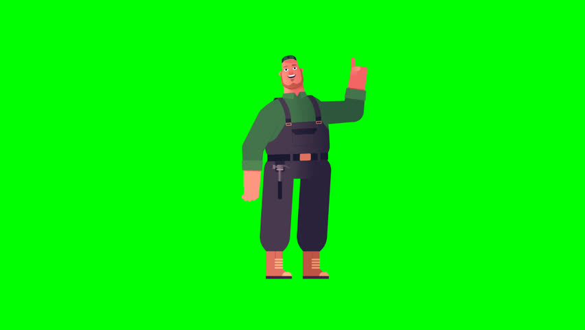 3D Tradesman Green Screen Animation - Idea Pose for Creative Concepts and Digital Assets. Useful for business, innovation, and promo content.