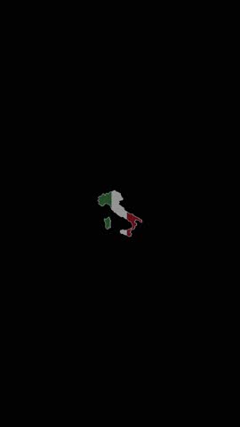 An animation transitions with an abstract burst of red, white, and green fragments resembling the Italian flag. Clean lines and sharp color changes create a dynamic, modern visual effect