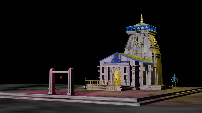 kedarnath temple night time skeleton playing guitar .