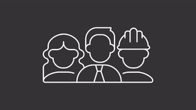Professional diversity white line animation. Workers gender animated icon. People shaking heads. Company employees, corporate. Isolated element on dark background. Alpha transparent video - Powered by Shutterstock - Get 15% off with code: PIKWIZARD15