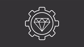 High standards white line animation. Workflow excellence animated icon. Rotating gemstone, spinning gear. Production productivity. Isolated element on dark background. Alpha transparent video - Powered by Shutterstock - Get 15% off with code: PIKWIZARD15