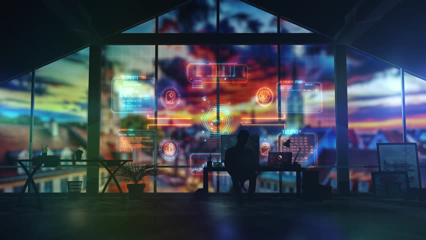 Programmer developing a brain-computer interface on a virtual display - Powered by Shutterstock - Get 15% off with code: PIKWIZARD15