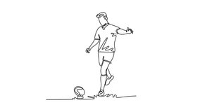 Animated self drawing of continuous line draw male rugby player kicking ball to score goal on field at game, match, practice and workout. Fitness, motion, energy, skill. Full length one line animation - Powered by Shutterstock - Get 15% off with code: PIKWIZARD15