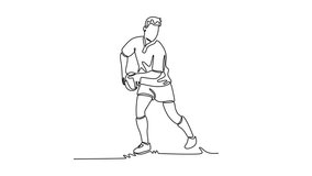 Animated self drawing of continuous line draw professional male rugby player during game, catching ball at stadium. Match, sports, competition, action and motion, cup. Full length one line animation - Powered by Shutterstock - Get 15% off with code: PIKWIZARD15