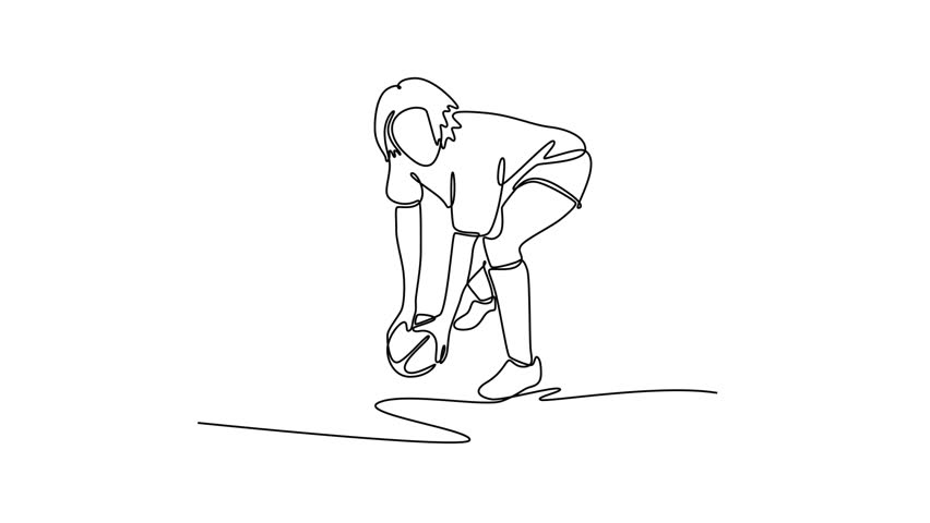 Self drawing animation of single line draw professional female rugby player placing rugby ball for kick on grass field. Active woman athlete preparing for match. Continuous line. Full length animated - Powered by Shutterstock - Get 15% off with code: PIKWIZARD15