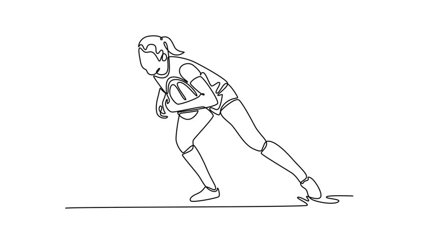 Self drawing animation of single line draw female rugby player on field for match, practice, game in competition. Teamwork performance for winning ball to score. Continuous line. Full length animated - Powered by Shutterstock - Get 15% off with code: PIKWIZARD15