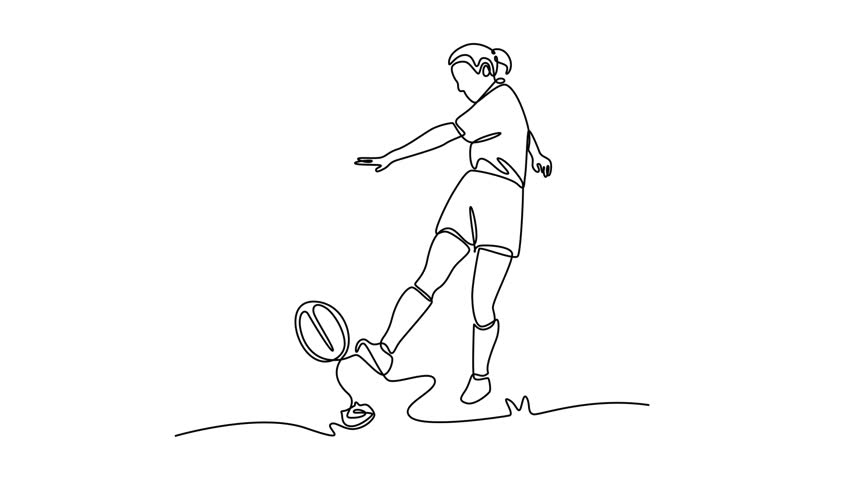 Animated self drawing of continuous line draw beauty female rugby player kicking ball to score goal on field at game, match, practice. Fitness, motion, energy, skill. Full length single line animation - Powered by Shutterstock - Get 15% off with code: PIKWIZARD15