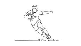 Animated self drawing of continuous line draw male rugby player chase the ball running to score goal on field at game. Match practice workout. Sport, fitness, motion. Full length single line animation - Powered by Shutterstock - Get 15% off with code: PIKWIZARD15
