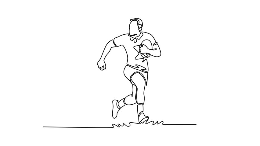 Animated self drawing of continuous line draw male rugby player running in training session, wellness and fitness sports. Exercise, workout and professional career. Full length single line animation - Powered by Shutterstock - Get 15% off with code: PIKWIZARD15