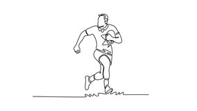 Animated self drawing of continuous line draw male rugby player running in training session, wellness and fitness sports. Exercise, workout and professional career. Full length single line animation - Powered by Shutterstock - Get 15% off with code: PIKWIZARD15