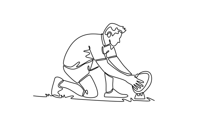 Animated self drawing of continuous line draw attractive male rugby player wearing team uniform, training at sports field, kneeling and placing rugby ball for kick. Full length single line animation - Powered by Shutterstock - Get 15% off with code: PIKWIZARD15