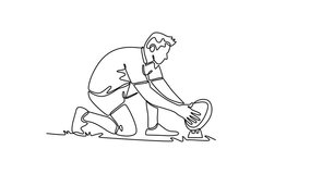 Animated self drawing of continuous line draw attractive male rugby player wearing team uniform, training at sports field, kneeling and placing rugby ball for kick. Full length single line animation - Powered by Shutterstock - Get 15% off with code: PIKWIZARD15