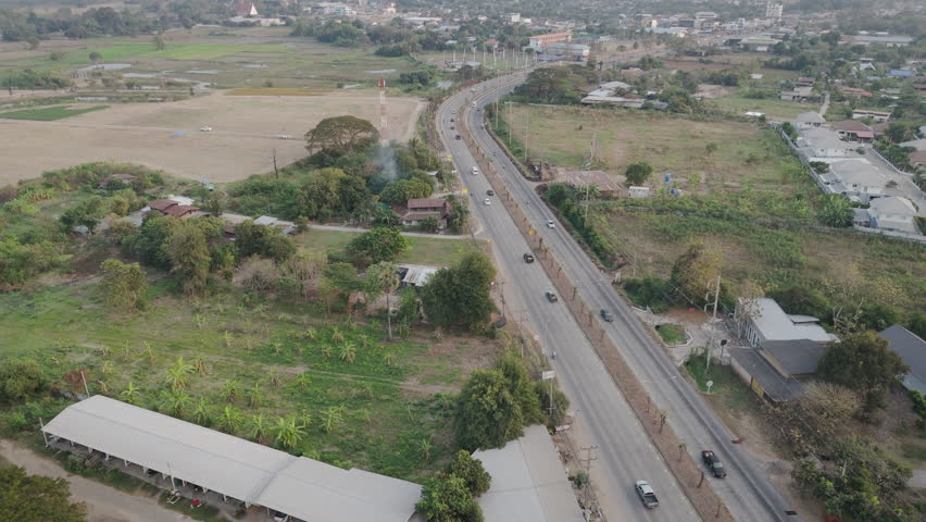 Aerial view of scenic landscape of rural countrydside traffic