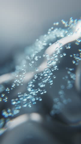 Abstract vertical background with shimmering water particles in high-speed motion. Evokes refreshment and innovation. Great for beverage, skincare, or modern technology visuals.