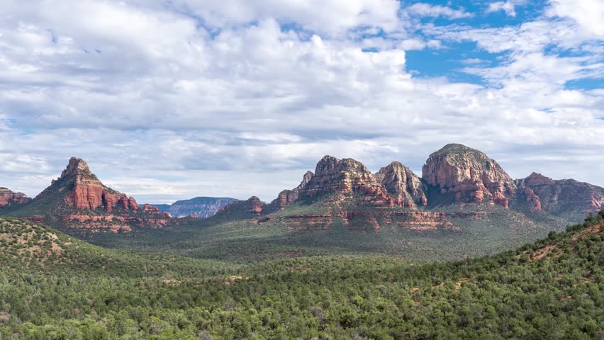 Time lapse of Sedona, Arizona red rocks on a cloudy day.
