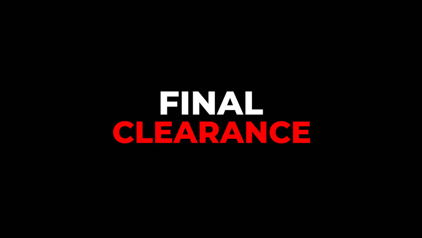 Final Clearance animated text with bounce and blinking light effects. Eye-catching promotional message with transparent background.