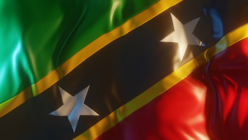 Saint Kitts and Nevis Flag Frontal Close up View 3D Render