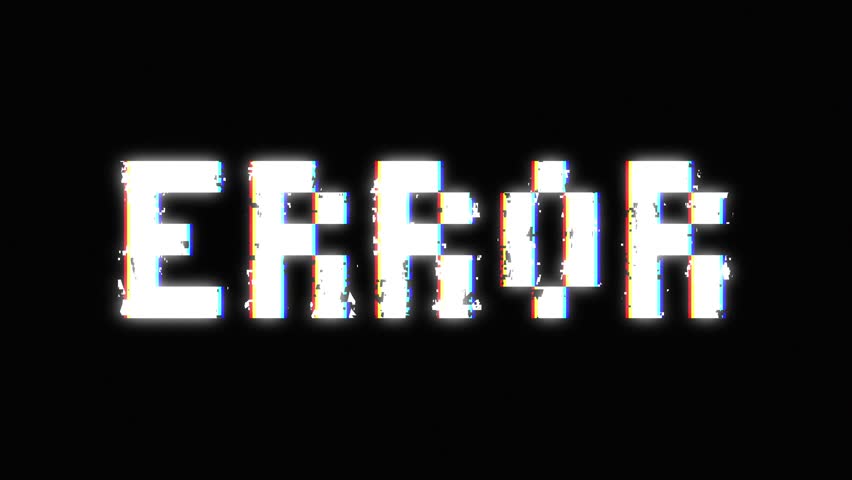 Glitch animation of the word ERROR with RGB distortion on black background. Perfect for tech themes, cyberpunk styles and digital warning concepts. Loopable video.