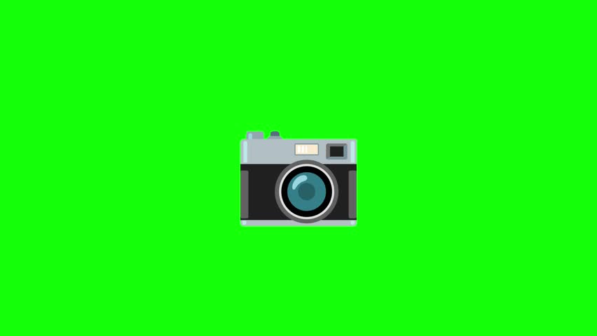 Animated camera emoji icon on a chroma key green screen background, minimal 3D style, smooth loop, slight bounce animation, centered in frame, high-resolution, no text, clean design.