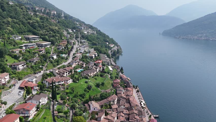 Morcote village Lake Lugano Switzerland drone,aerial high angle