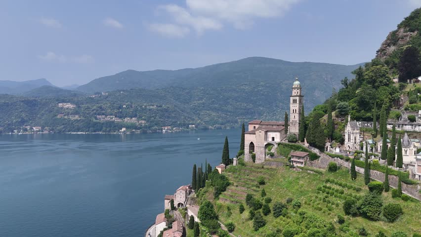 Church of Saint Maria Del Sasso Morcote Lake Lugano Switzerland aerial