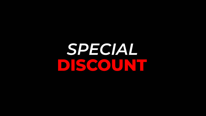 Animated "SPECIAL DISCOUNT" text with glowing flicker and smooth fade-in effect. Perfect for global sales, offers, or promotional video projects. Transparent background.