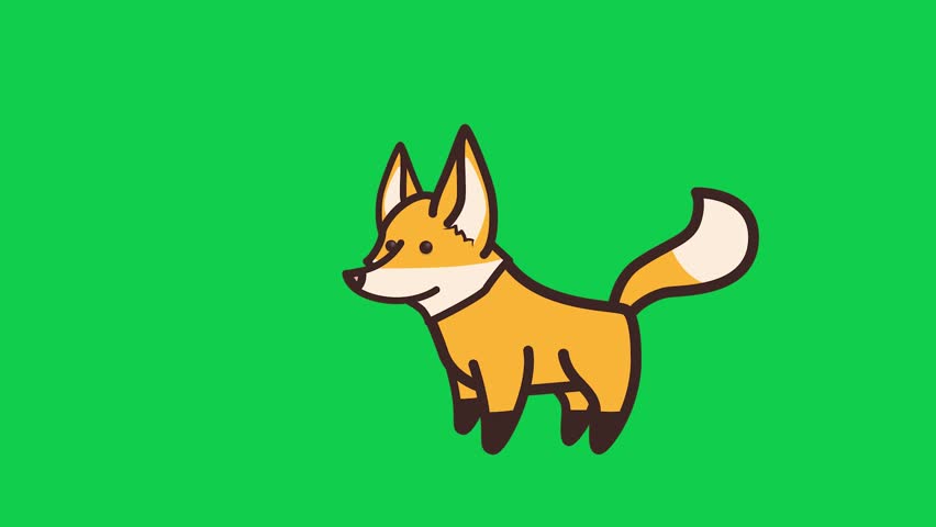 Animated fox on green screen, ideal for nature, wildlife, or creative overlays in educational and childrens videos.