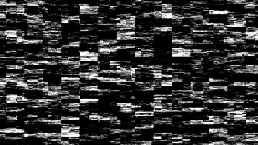 Looped animation of glitch noise and static distortion on black background. Useful as a digital effect, background or transition.
