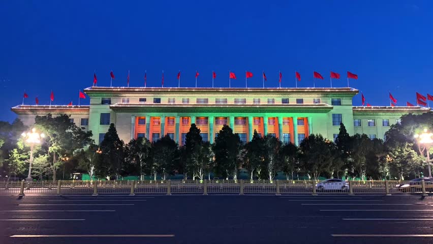 the Great Hall of the People in Tiananmen Square, Beijing Timelapse 
