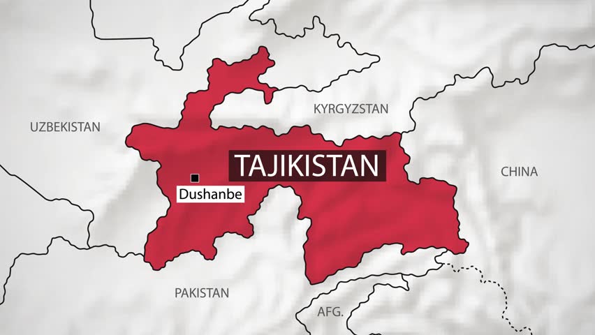 Tajikistan Map - Fast Zooming from World Map. Animated Motion Graphics Shape Map of the Tajikistan. 4K Resolution Stock Video for News, Vlogs etc.