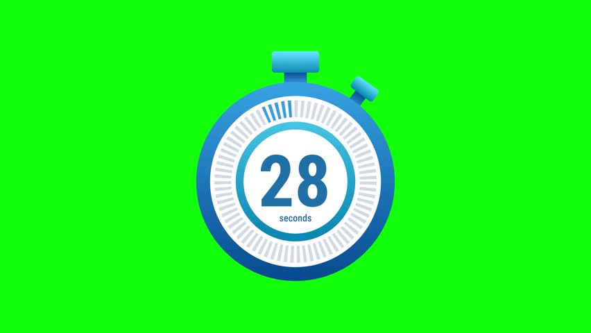 30 second countdown animated. green background, 4K video